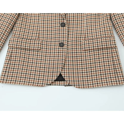 Stylish Plaid Pant Suits for Women New in Commuting Style Two Pieces Straight Plaid Blazer Matching Tonal Pleated Wide Leg Pants