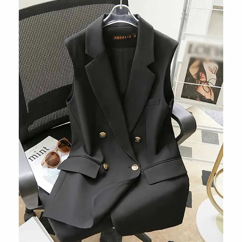 Women Spring Suit Jacket With Lined Waistcoat Female Korean Solid Color Loose Double Breasted Casual Blazers Vest Tops Jacket