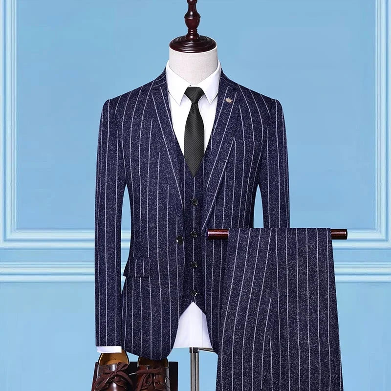 2025 Slim-Fit Three-Piece Suit Vest Trousers Set High-End Boutique British Wedding Party Trend Casual Formal Dress