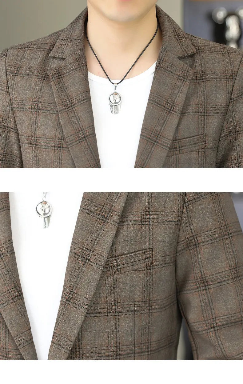 2026 Blazer Outdoor men's checked fashion business trend Wedding Slimming Gentleman Casual Korean travel high formal Wear Blazer