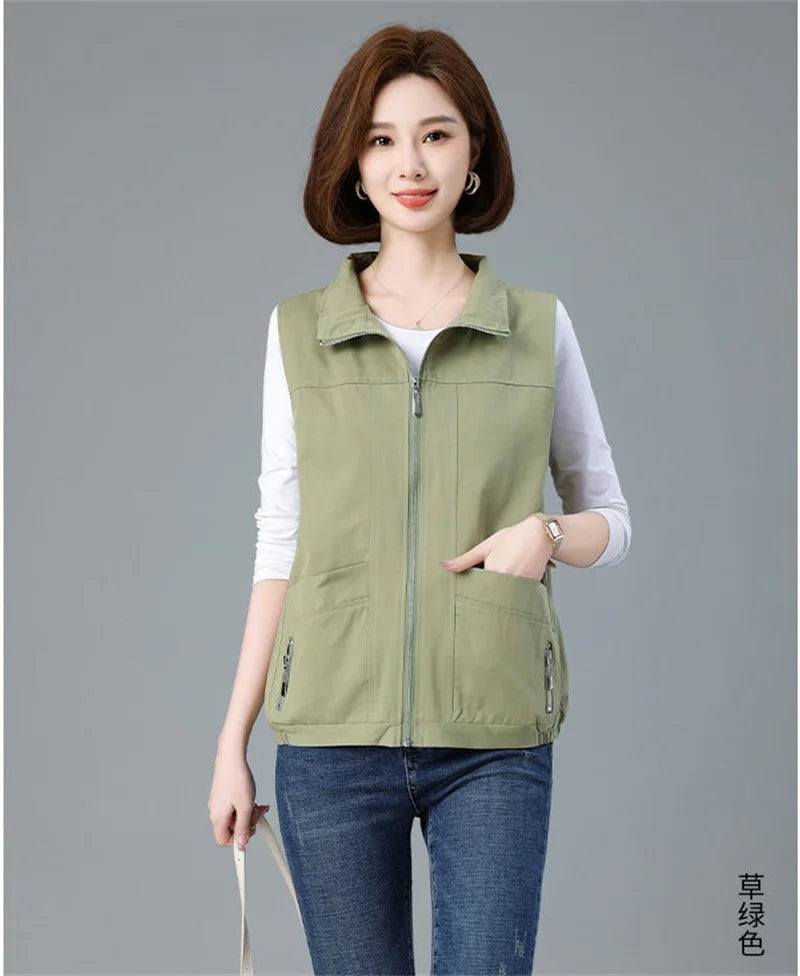 Spring Autumn Women's Vest Jacket Coats 2025 New Solid Sleeveless Jacket Female Waistcoat Casual Tops Outerwear Chaleco Mujer