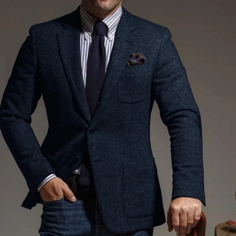 Men's Wool Blend Slim Fit Blazer Single-Breasted Lapel Jacket for Business and Formal Occasions