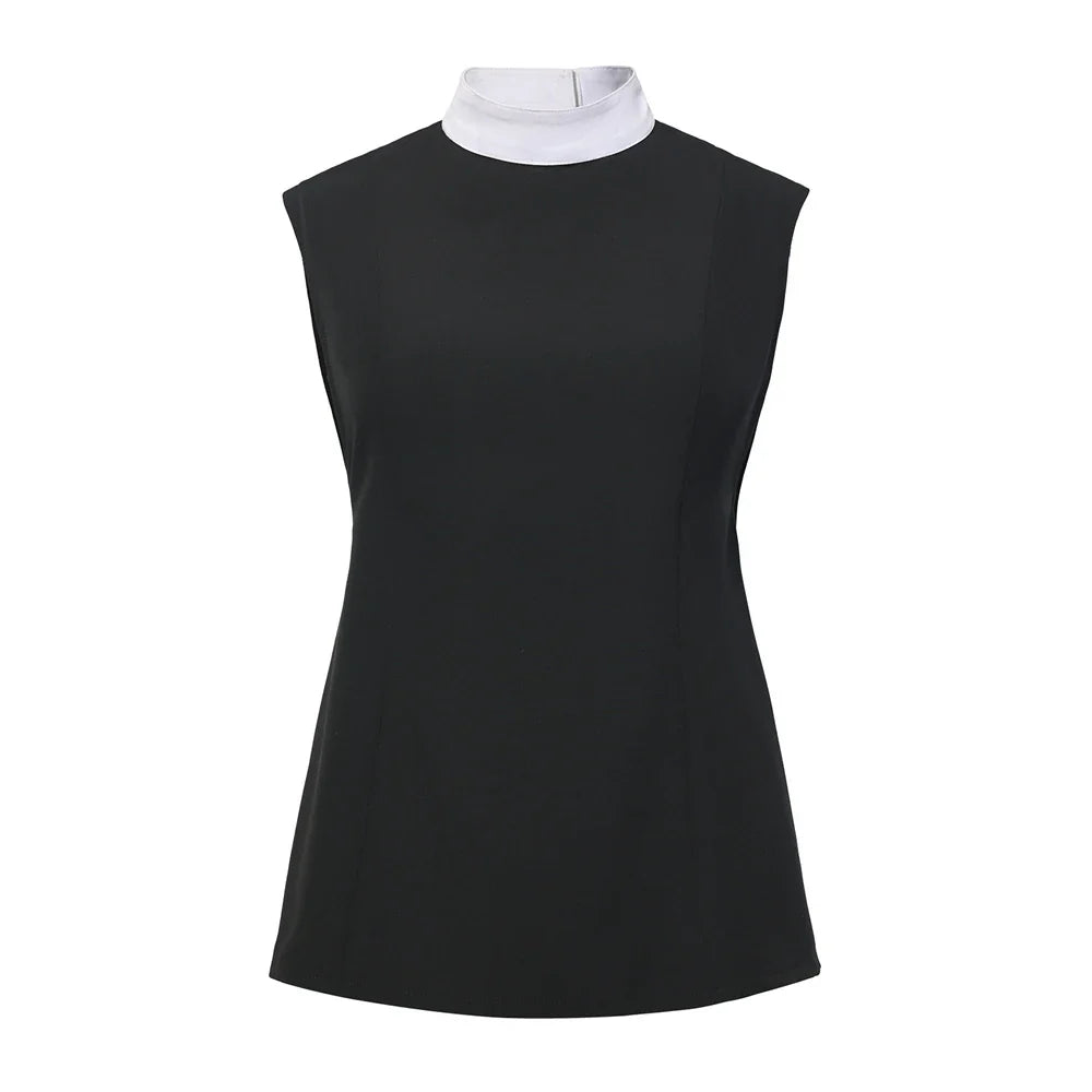 Women Clergy Sleeveless Vest Top with White Collar