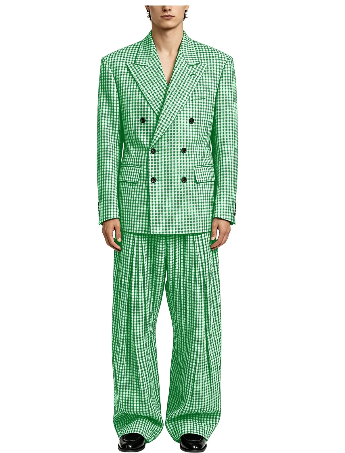 Men's Thin 2 Piece Suit Double Breasted Peak Lapel Blazer Wide Straight Leg Pants Summer Formal Set For Wedding Party