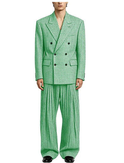 Men's Thin 2 Piece Suit Double Breasted Peak Lapel Blazer Wide Straight Leg Pants Summer Formal Set For Wedding Party