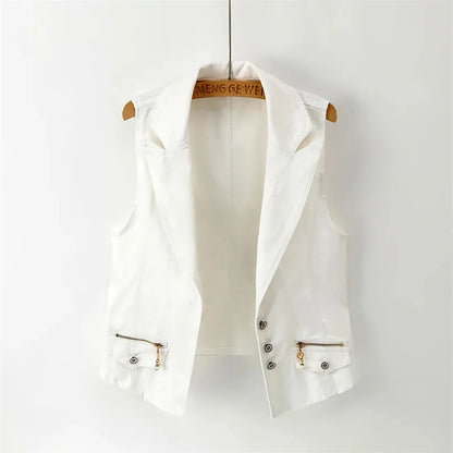 Women's Denim Vest 2025 New Ladies White Jean Jacket Fashion Waistcoat Summer Vest Coat Outwear S-5XL