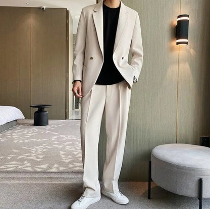 Men's Spring Autumn Casual Blazer Set Korean Slim Fit Lightweight Loose Smart Chic Suit Jacket Fashion Trendy Top