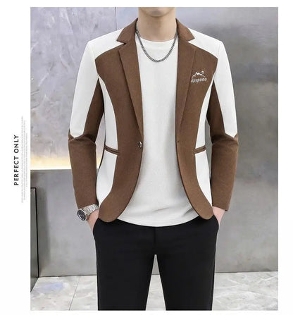 High-Quality Fashionable Autumn Winter Plaid Suit Men's Slim Fit Single-Breasted Jacket Youth Stylish Outerwear Top for Men