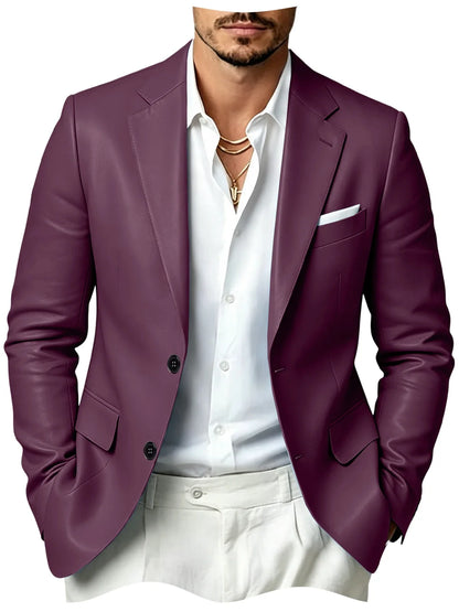 Men's Faux Leather Blazer Slim Fit 2 Button Notched Lapel Suit Jacket Business Formal Leather Sport Coat For Wedding Party