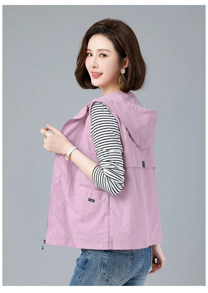 Spring Summer Woman Waistcoat New Casual Liner Sleeveless Jacket Women Zipper Hooded Thin Vest Female Outerwear Chaleco Mujer