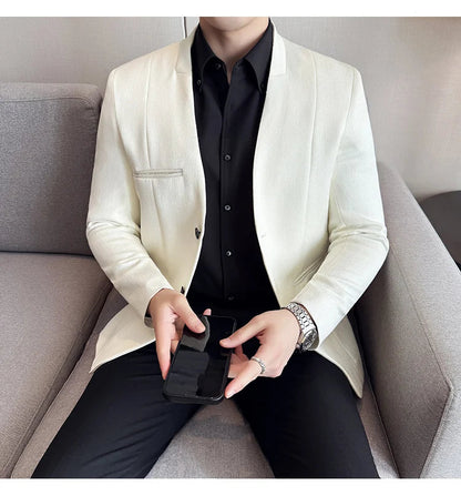 Chinese Style Collarless Suit Jacket Men Fashion Slim Fit Versatile Blazers Male Casual Business Wedding Groom Dress Jacket 2025