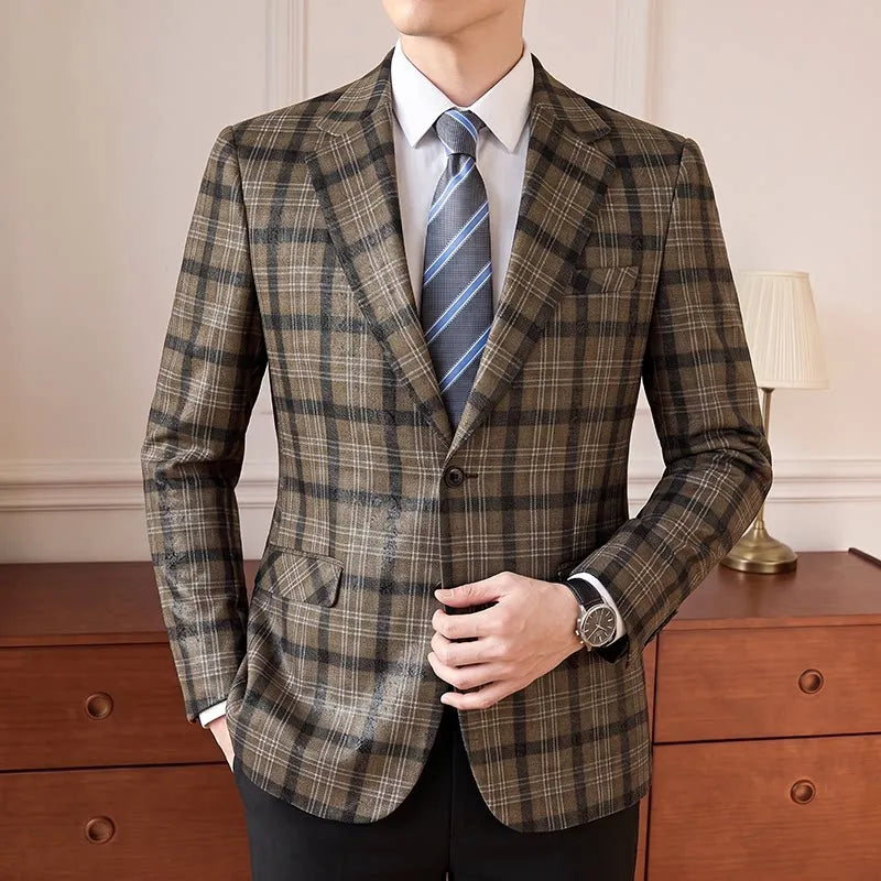 High Quality Autumn Retro Casual Suit Jacket for Men Faux Leather Business Social Wedding Blazers Office Groom's Formal Coats