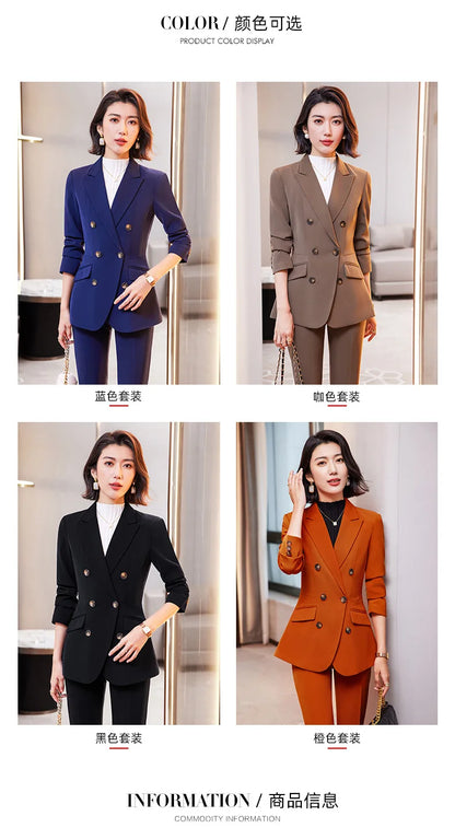 High Quality Fabric Formal Uniform Designs Pantsuits Women Business Work Wear Blazers Trousers Set Autumn Winter Professional