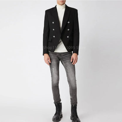 Men's Slim Fit Peak Lapel Double Breasted Blazer Jacket Fashion Male Coat Business Casual for Party Banquet Spring Autumn Coat