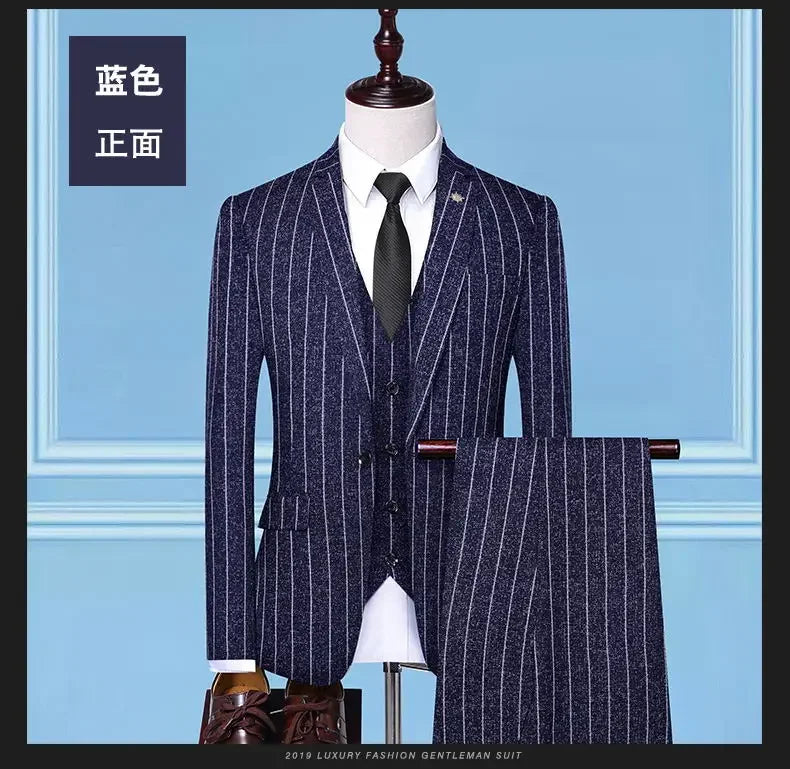 Men's 3-Piece Suit Slim Fit Blazer Vest Trousers Smart Casual Business Formal