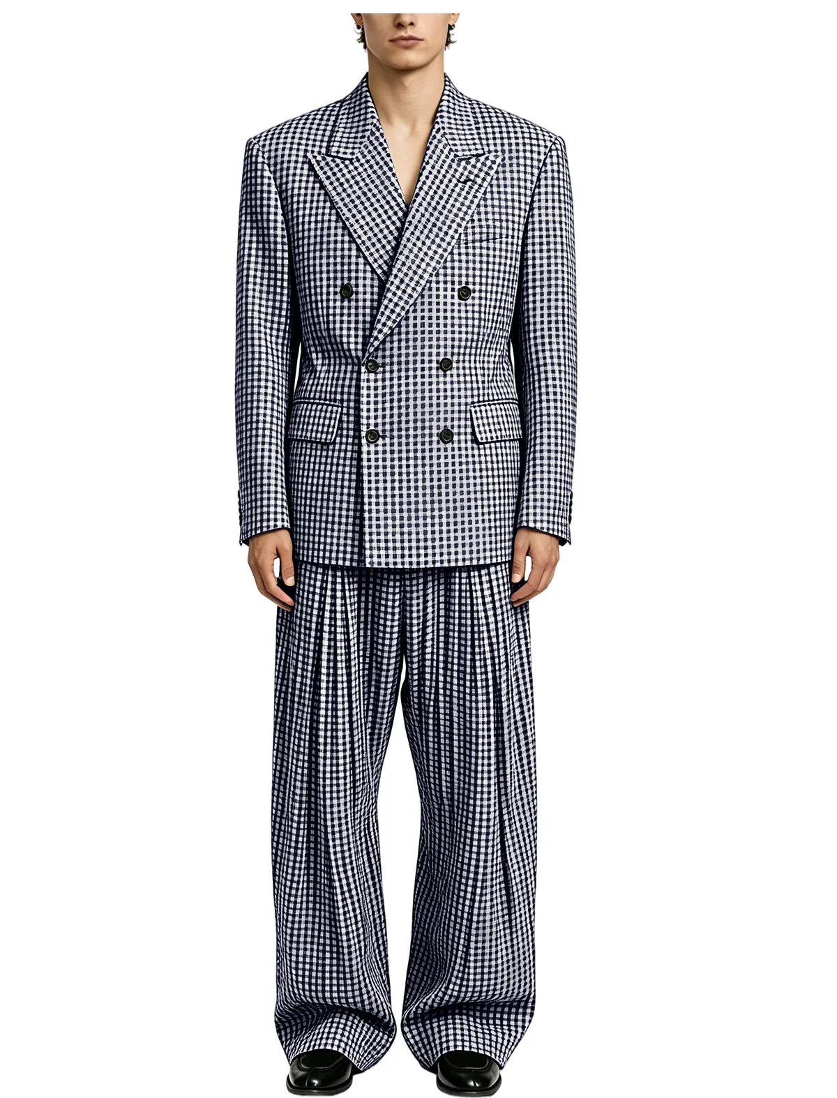 Men's Thin 2 Piece Suit Double Breasted Peak Lapel Blazer Wide Straight Leg Pants Summer Formal Set For Wedding Party