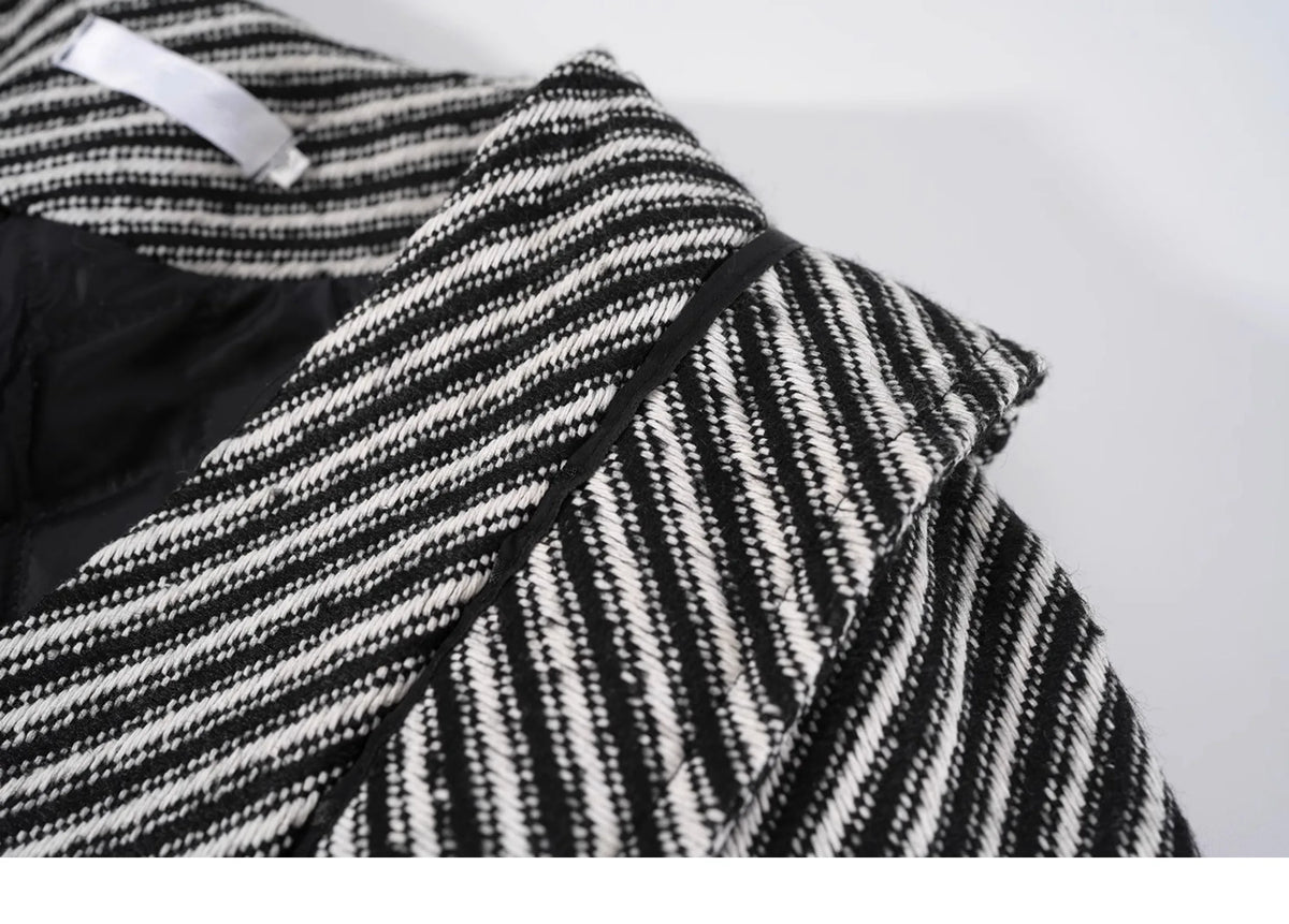 Women's Zebra Stripes Blazer Jacket Vintage Long Sleeve Outerwear Black Gothic Woolen Suit Coat Harajuku Y2k 2000s Clothes Autum