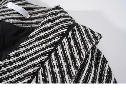 Women's Zebra Stripes Blazer Jacket Vintage Long Sleeve Outerwear Black Gothic Woolen Suit Coat Harajuku Y2k 2000s Clothes Autum