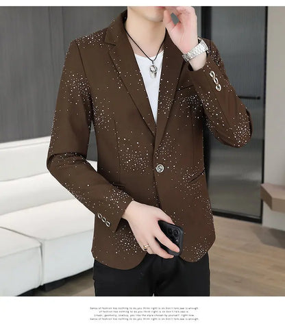 Blazer Men's Sequined High-end Hot Diamond Style Business Outdoor Travel Wedding Youth Slimming Casual High Formal Wear Blazer