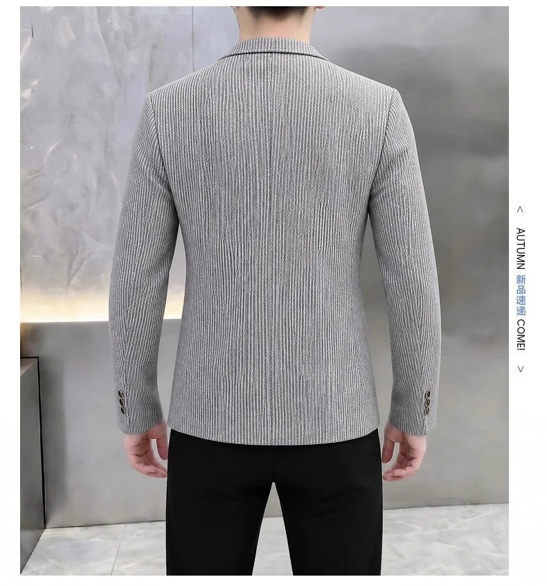 Autumn Winter Suit Jacket Men's Korean Slim Fit Striped Casual Blazers Wedding Business Streetwear Social Dress Jackets 2026