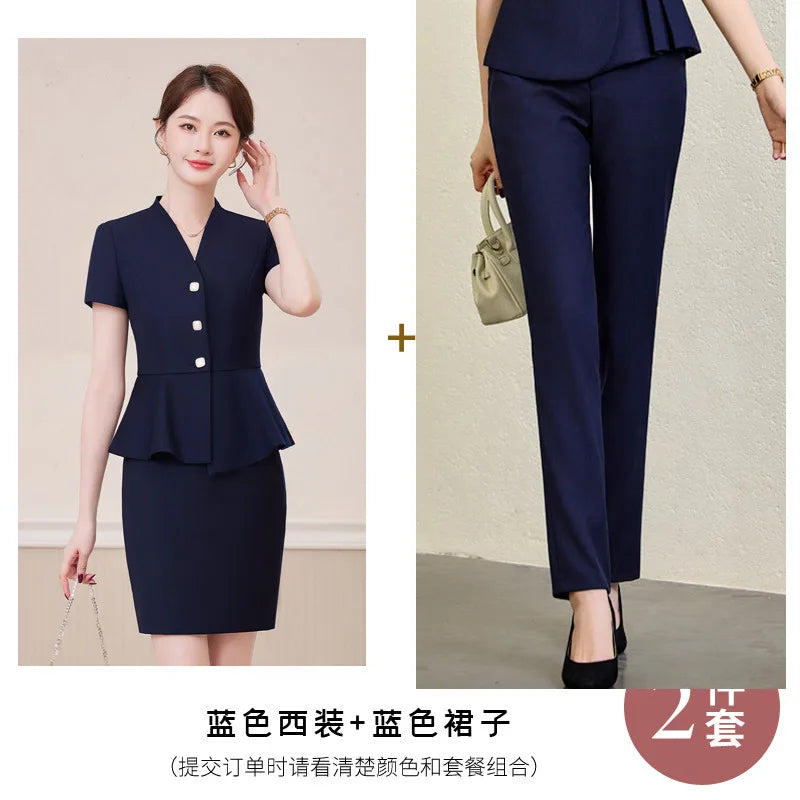 Short Sleeve Suit Professional Set Summer Hotel Management Front Desk Reception Manager Workwear Waiter Uniform Formal Wear