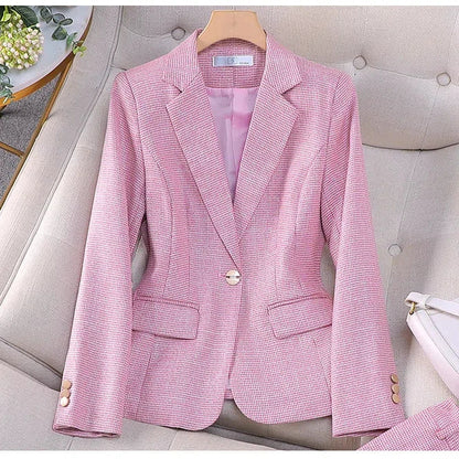 Luxury Small Women Pink Blazer Ladies Professional Suit Women Temperament Suit Fashion Interview Formal Pant Suits
