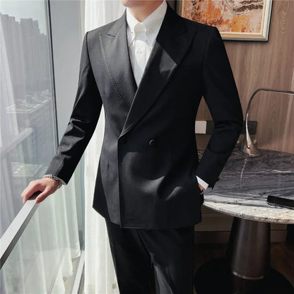 2026 Autumn Double Breasted Men's Slim Fit Business Blazers High-quality Casual Suit Jacket Groom's Wedding Suit Men Clothing