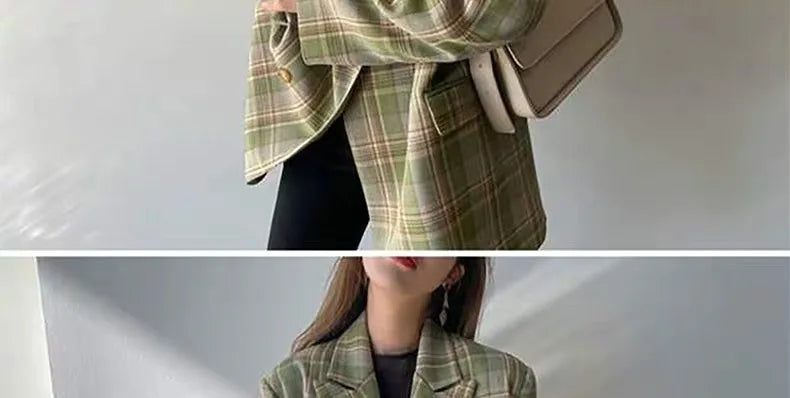 Spring Autumn 2024 British Style Women's Long Sleeve Loose Casual Plaid Jacket Elegant Outerwear Top Trendy Commute Wind