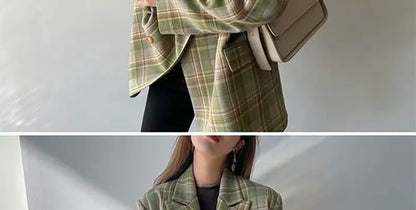 Spring Autumn 2024 British Style Women's Long Sleeve Loose Casual Plaid Jacket Elegant Outerwear Top Trendy Commute Wind