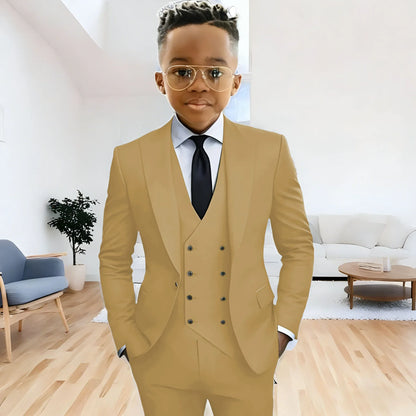 Dark Green boy's suit 3-piece jacket vest pants Peaked lapel slim fit attire for wedding prom dinner party custom kids tuxedo