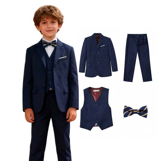 Boys Suit Set Navy Blue 4-Piece Kids Wedding Formal Wear Ages 2–14