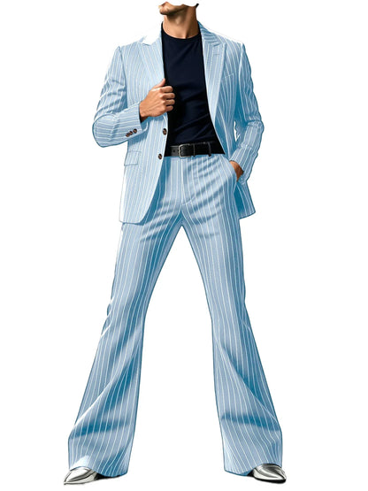 Men's Suit 2-Piece Slim Fit Pinstripe Blazer & High Waist Flared Pants for Business Casual and Formal Occasions