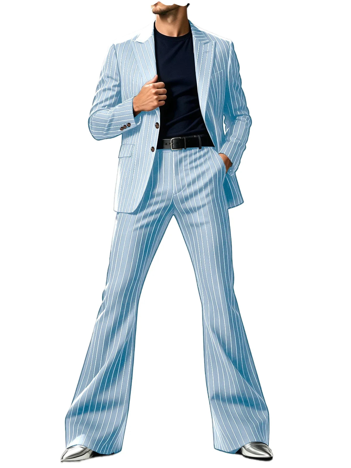 Men's Suit 2-Piece Slim Fit Pinstripe Blazer & High Waist Flared Pants for Business Casual and Formal Occasions