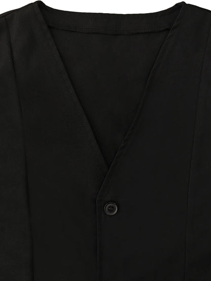 Men's Vest Solid Black Slim Fit V-Neck Single Breasted Sleeveless Waistcoat