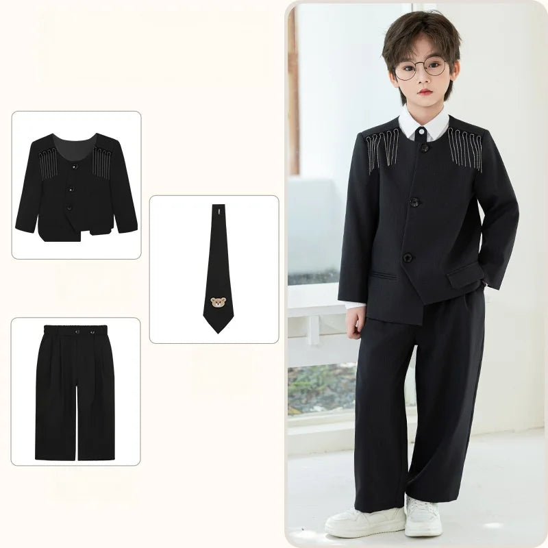 Children's New Chinese Style Clothing Set Fower Boys Baby's First Birthday Party Dress Kids Host Catwalk Performance Costume