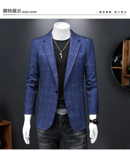 Top Quality Luxury Plaid Business Slim Fit Men Blazer Jacket 2024 Spring Autumn Casual Blazers For Men Elegant Dress Suit Jacket