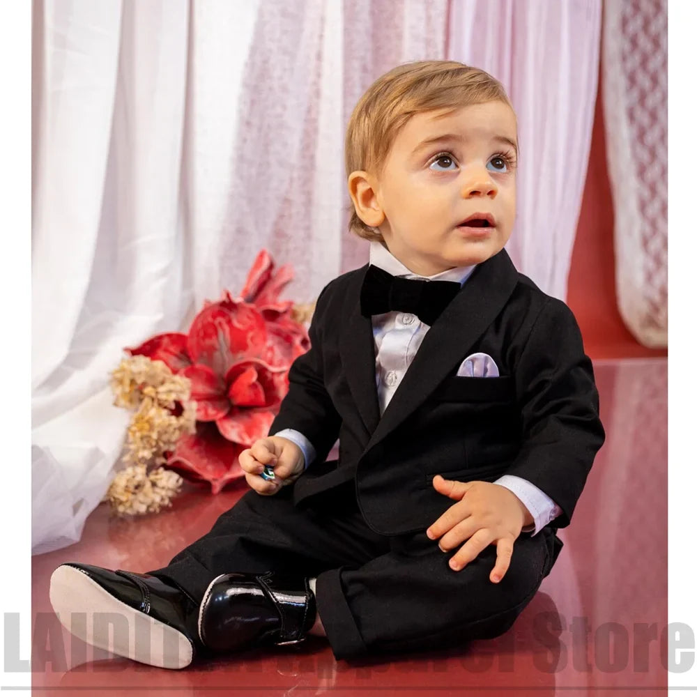 Baby Boys Formal Suit Set Shawl Lapel Tuxedo Blazer Pants Bowtie Pageboy Outfit For Wedding Birthday Party Wear 2 Piece