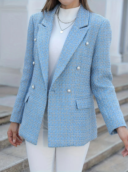 New Plaid Print Double-Breasted Suit Jacket Workwear Stylish Checkered Patterned Formal Outerwear for Professional Settings