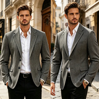 British Men's Blazer Vintage Herringbone Tweed Slim Fit Suit Jacket Wool Blend Formal Business Casual Sport Coat Wedding Office