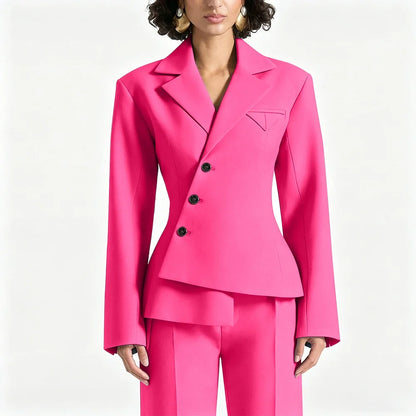 Black Asymmetric Blazer Suit Women's Slim Fit Single Breasted Notch Lapel Set Minimalist Office Modern Casual Workwear Outfit