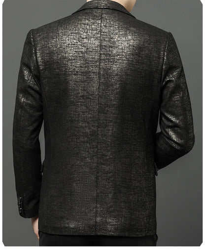2024 High-end Men's Fashion Handsome Spring and Autumn Leather Printed Men's Suit Business Casual Coat  Men Leather Jacket  Suit