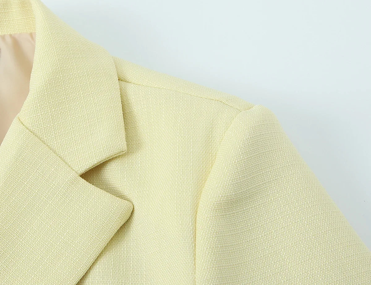 Spring Commuter Style Short Blue Suit Jacket Women's Fashionable Versatile Single Button Flip Collar Top Thin Long Sleeve