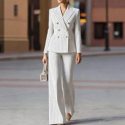 Autumn Pant Suit Women Striped Female Business Work Wear Jacket Blazer Trouser Formal 2 Piece Set Women's Clothing
