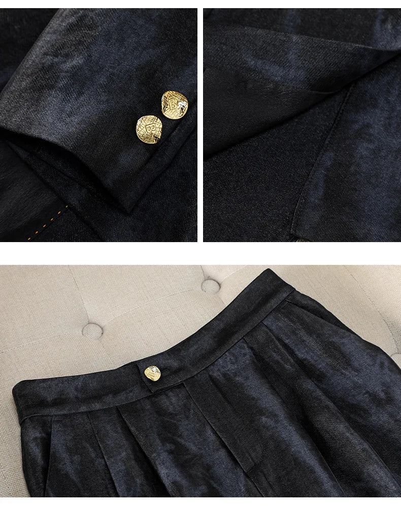 Women Golden Black Formal Pant Suit Autumn Female Tie-dye Blazer and Trouser 2 Piece Set For Office Ladies Winter Work Wear