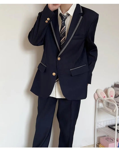 Large Size Korean Style Student Suit British College Style Jacket Men's Top Passport Photo Clothing Class Uniform