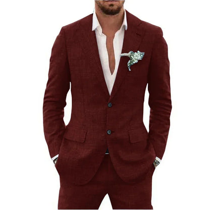 Terno de linho casual masculino, 2 peças, blazer, calça, conjunto slim fit, verão, praia, festa, casamento, baile, noivo, smokin