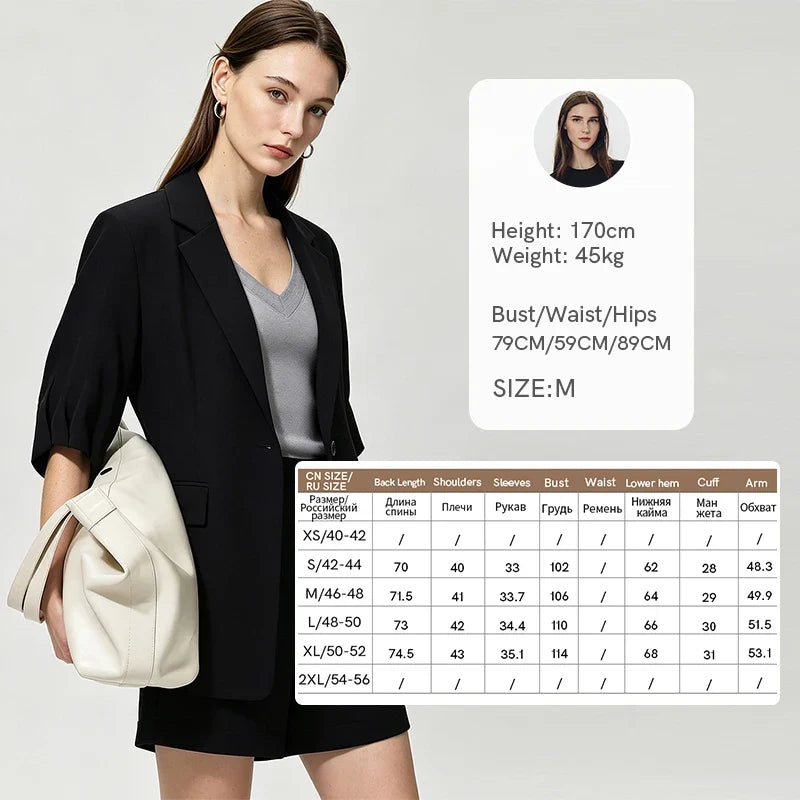 Women's Blazer 2026 Summer New Notch Lapel Linen Blend Pleated Half Sleeve Jacket Casual Office Midi Length Coat 12642184