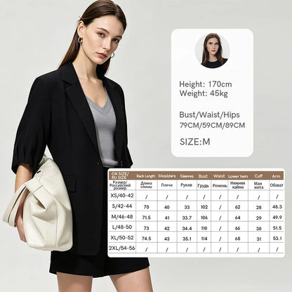 Women's Blazer 2026 Summer New Notch Lapel Linen Blend Pleated Half Sleeve Jacket Casual Office Midi Length Coat 12642184