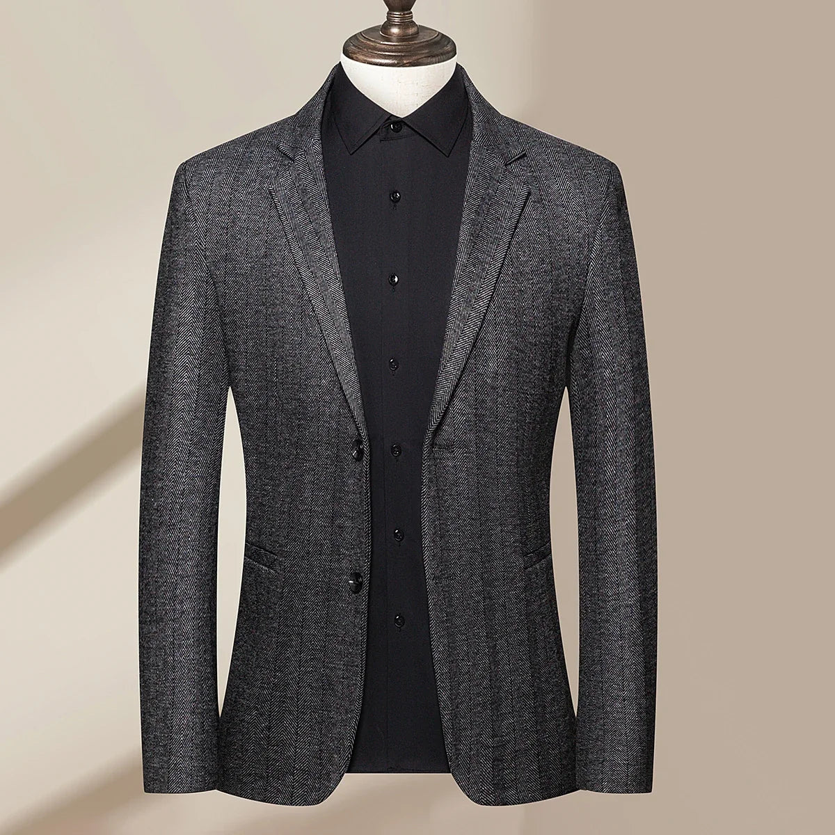 Men's 2024 Business Casual Single Suit Jacket High Quality Herringbone Wool Blend Single Breasted Stylish Handsome Line Bag