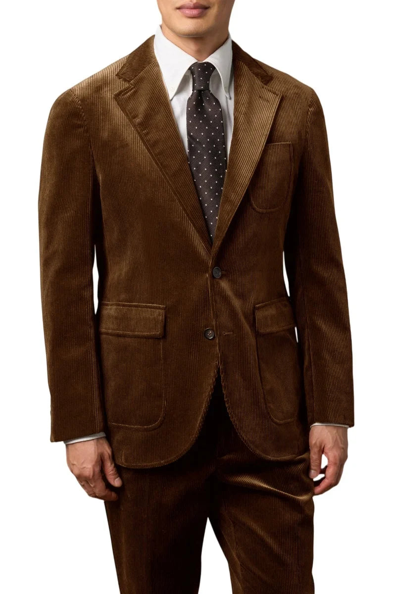 Men's Corduroy 2-Piece Suit – Classic Single Breasted Blazer & Pleated Pants for Wedding & Formal Occasions